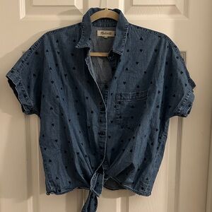 Madewell Blue Denim Shirt with Heart Pattern